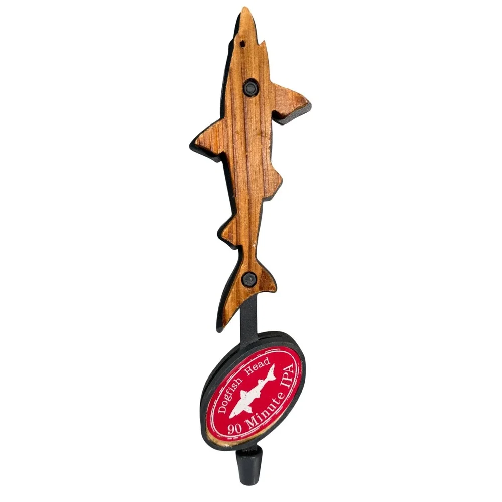 Dogfish Head 90 Minute IPA Beer Tap Handle Brown Red Wood Shark Fin Craft Brew